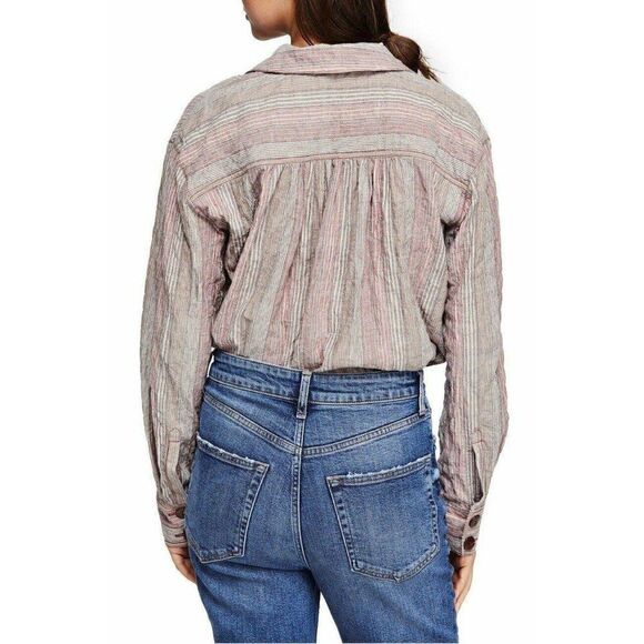 Free People Striped Button Down Shirt Top XS NEW - Picture 3 of 8
